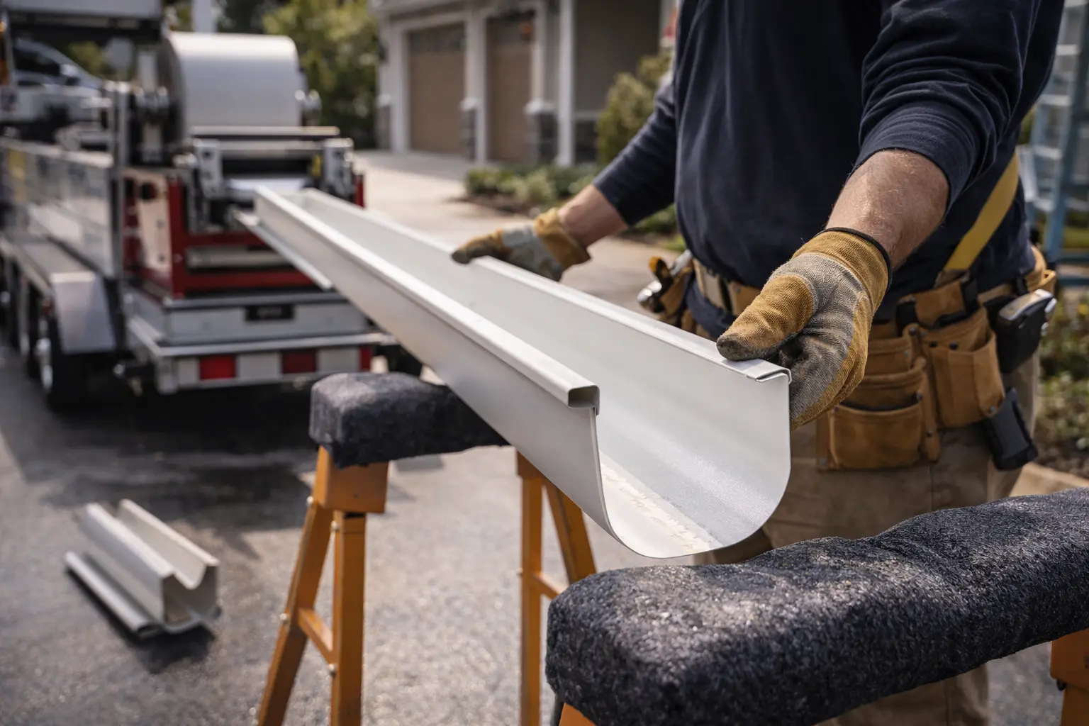 Gutter profile being prepared for installation