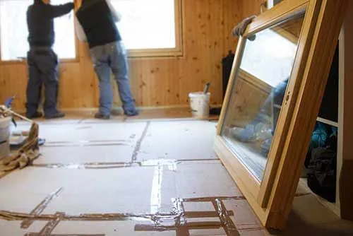 Wood-framed replacement window ready for installation