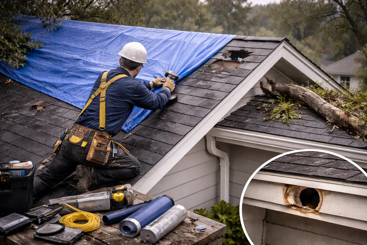 Emergency roof repair after storm damage