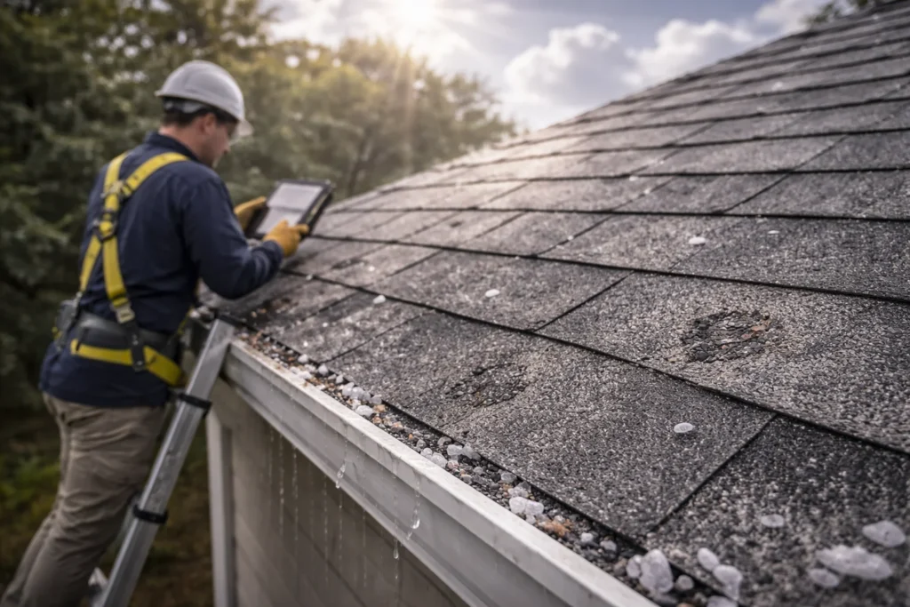 Roof inspection after hailstorm damage