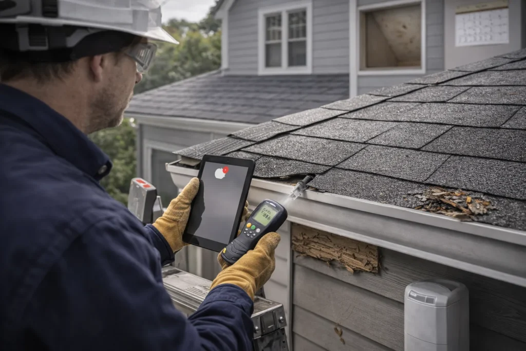 Roof inspection under bright sunlight