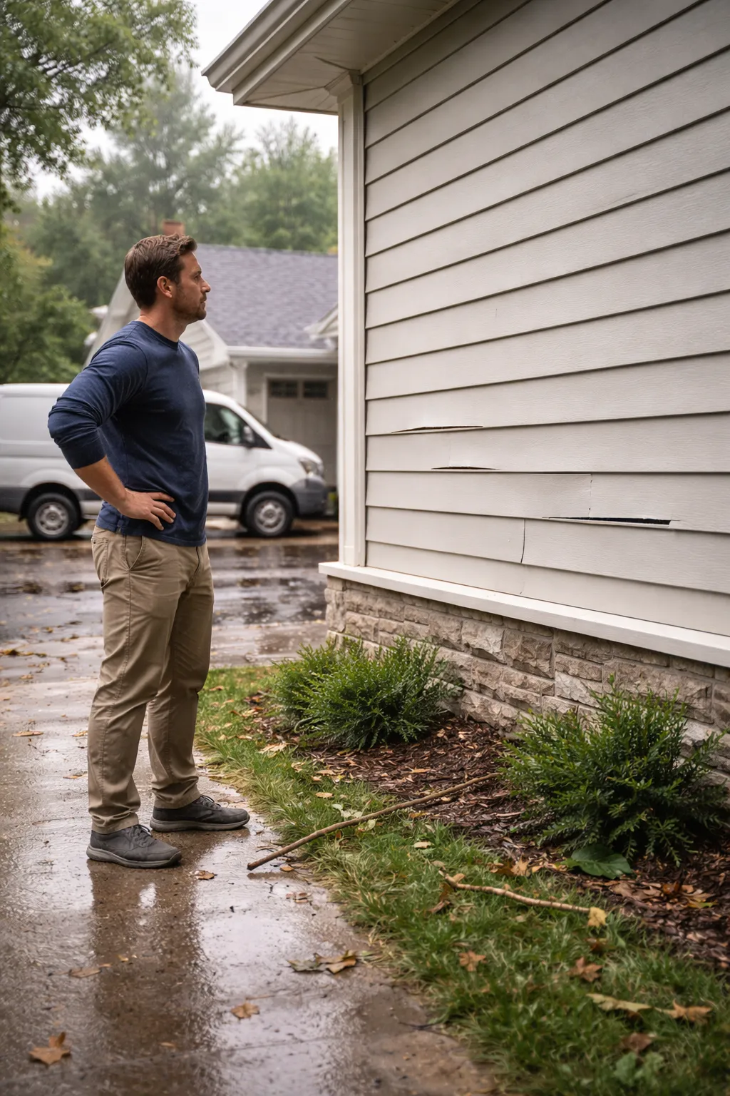 A person Inspecting siding