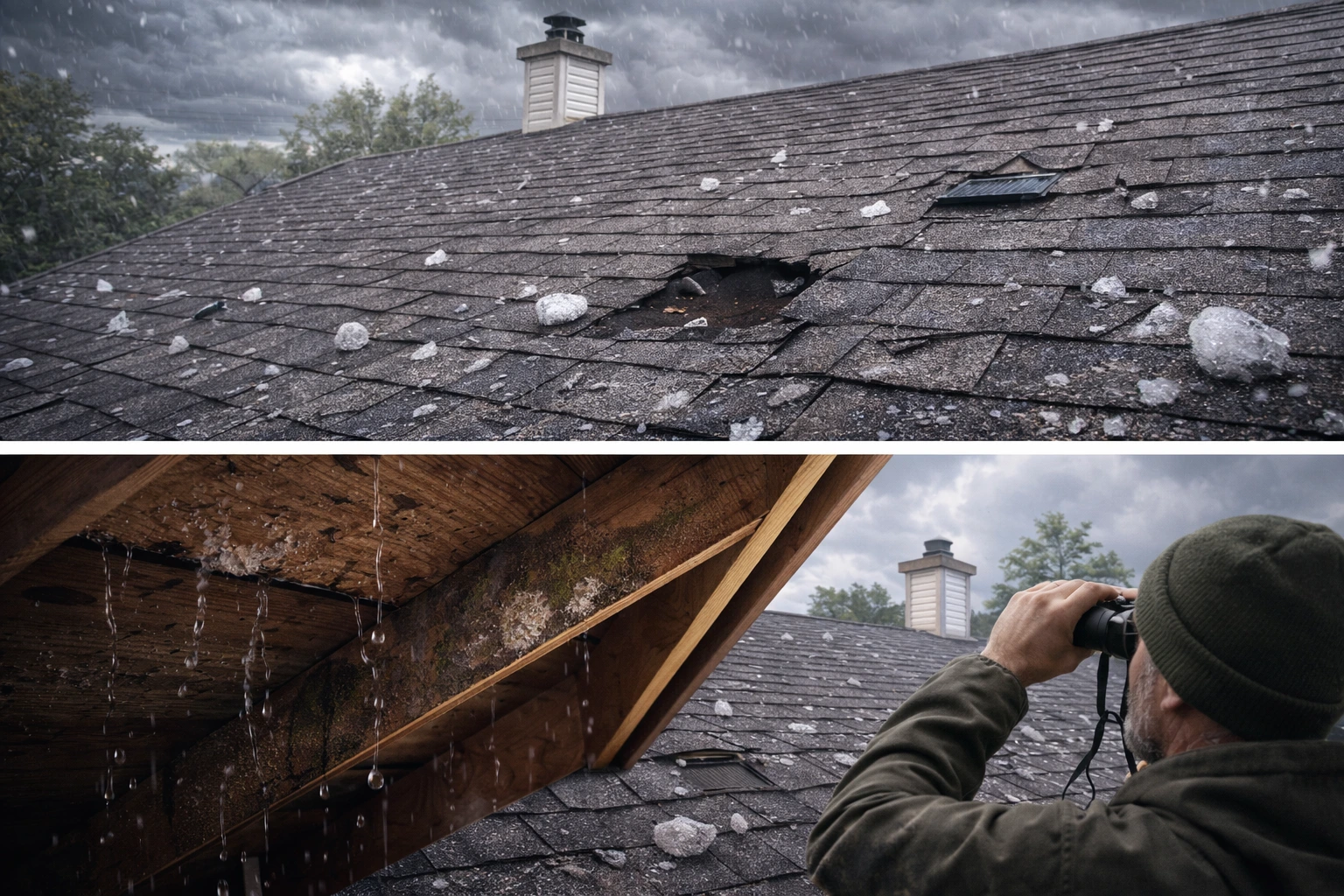 Hail damage and attic water leakage