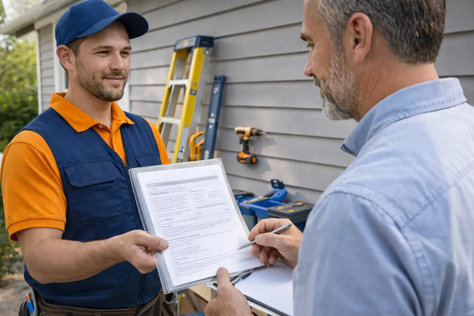 Homeowner reviews contractor's insurance certificate