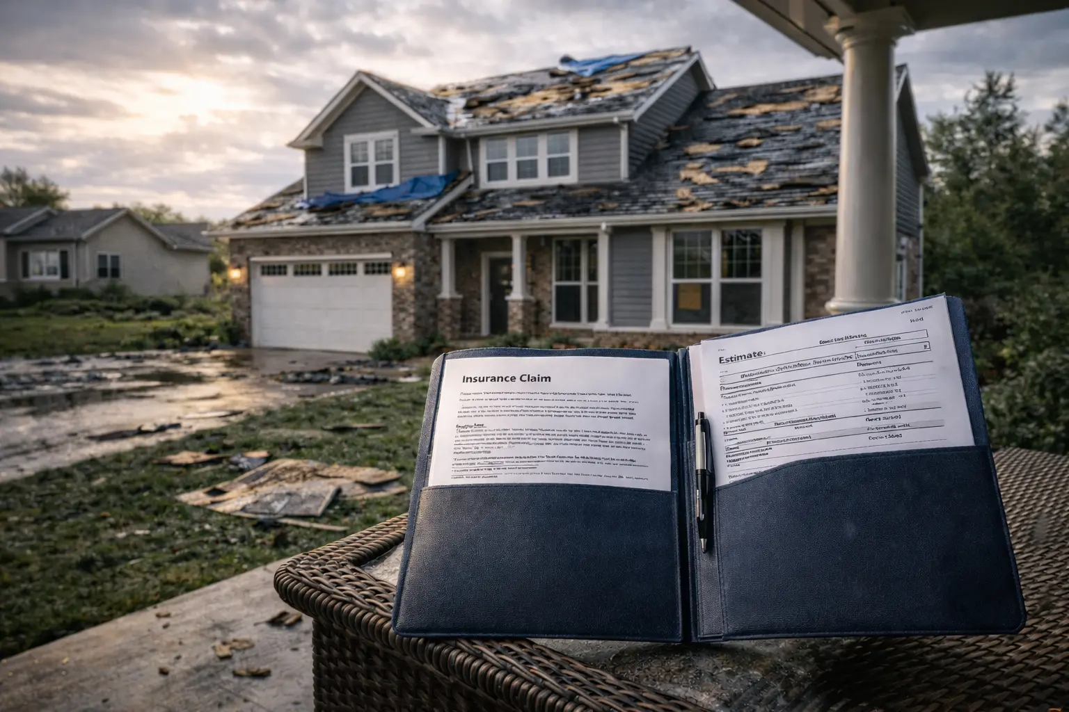 Storm damage and insurance paperwork