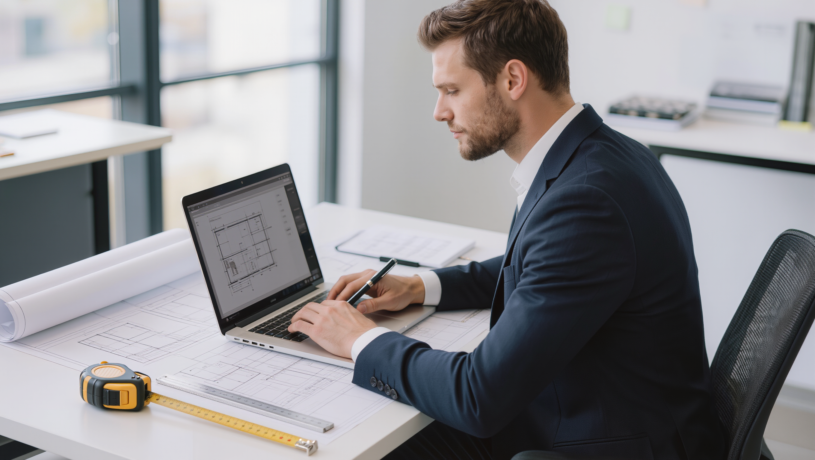 A motivated professional reviewing project estimates on a laptop