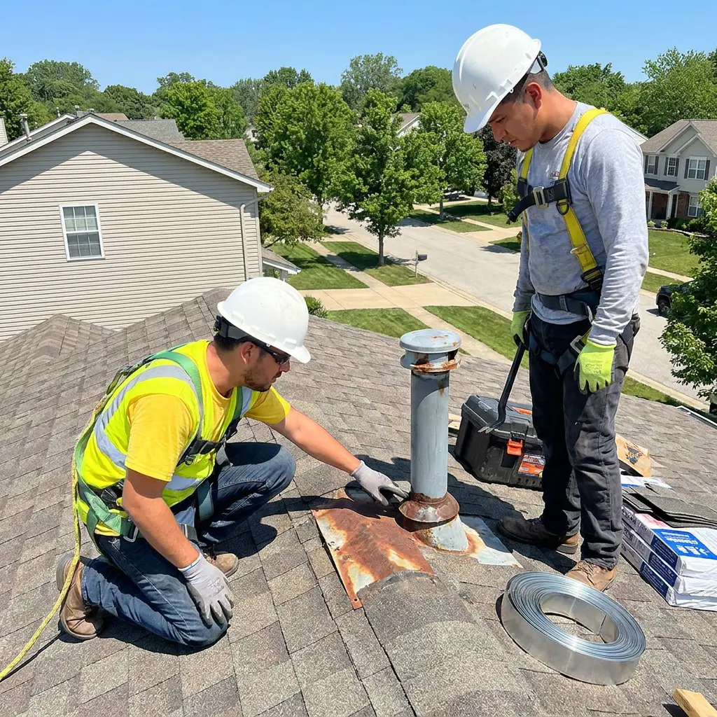 Team working on a roof