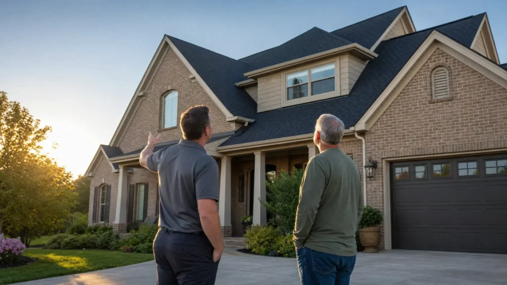 A roofing project coordinator with a homeowner
