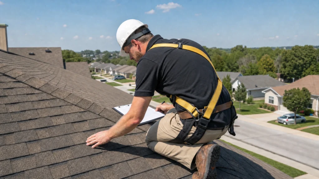 Roofer doing inspection