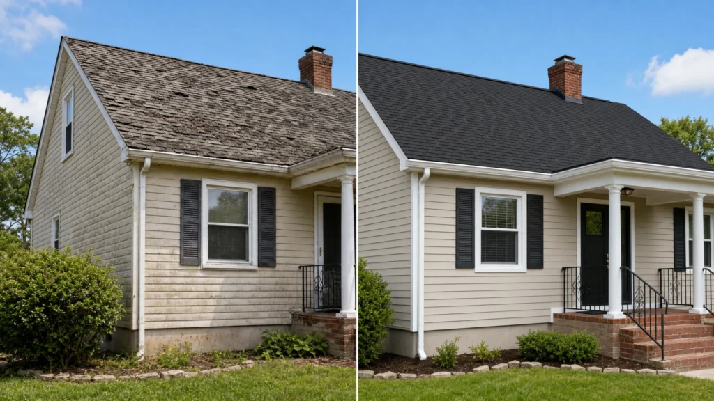 Before and after roof fix