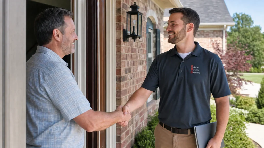 Handshake with a friendly roofing contractor